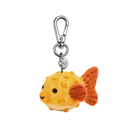 Parker pufferfish felt keychain with silver carabiner and key ring