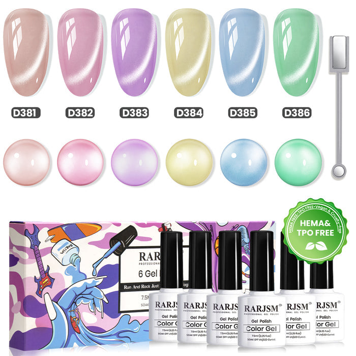 Pastel Milkshake Cat Eye Gel Polish Set - 6 Colors Spring Creamy Collection 7.5ml - TPO & HEMA Free