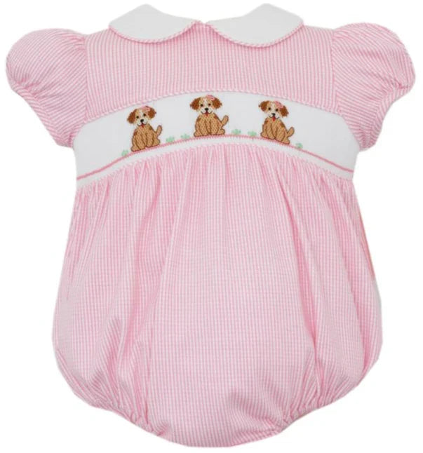 Petit Bebe Puppy Smocked Knit Bubble-Pk. Check