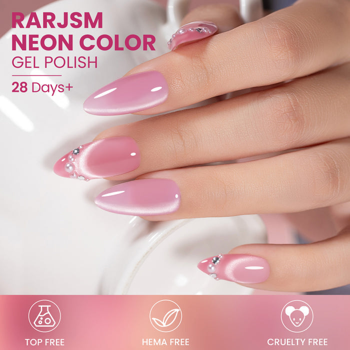 Pink Crystal Cat Eye Gel Polish Set - 6 Magnetic Shimmer Shades with Magnet Stick 7.5ml TPO HEMA Free