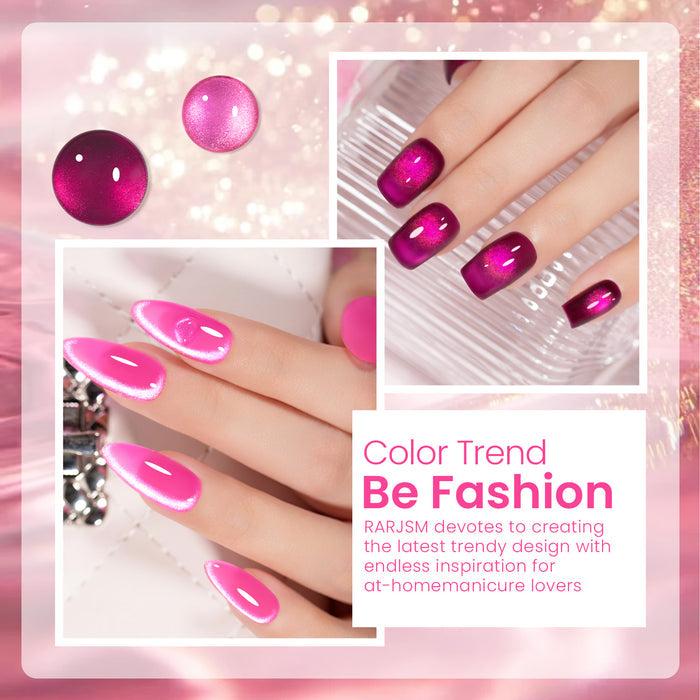 Pink Crystal Cat Eye Gel Polish Set - 6 Magnetic Shimmer Shades with Magnet Stick 7.5ml TPO HEMA Free