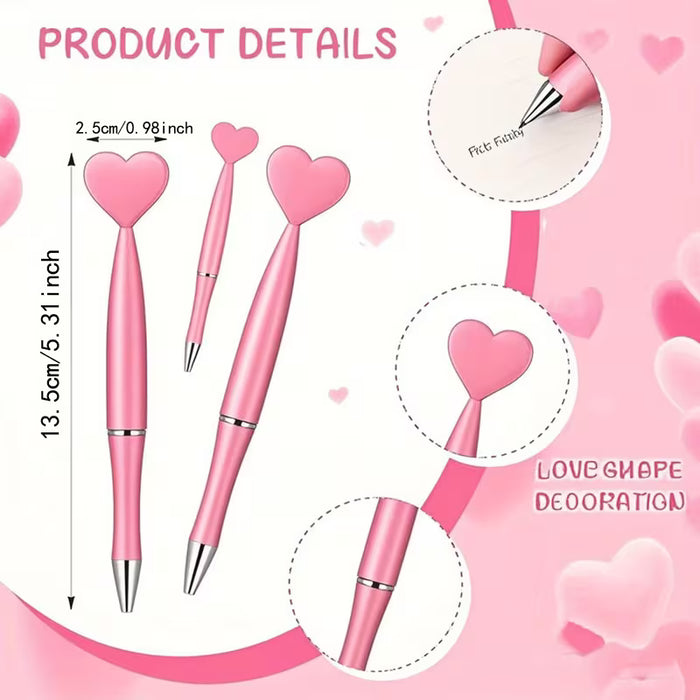 Pink Heart Rotary Ballpoint Pens with Replaceable Black Refills