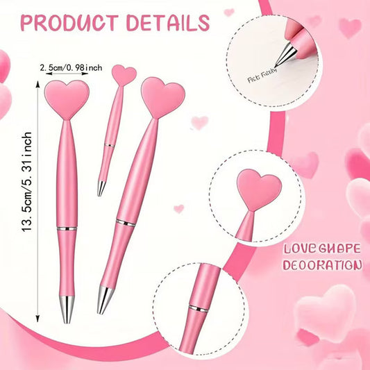 Pink Heart Rotary Ballpoint Pens with Replaceable Black Refills