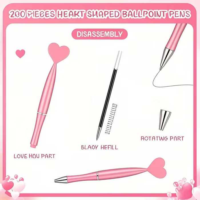 Pink Heart Rotary Ballpoint Pens with Replaceable Black Refills