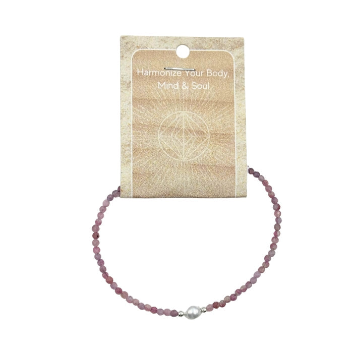 Pink Tourmaline Faceted Stone & Pearl Collection Bracelet