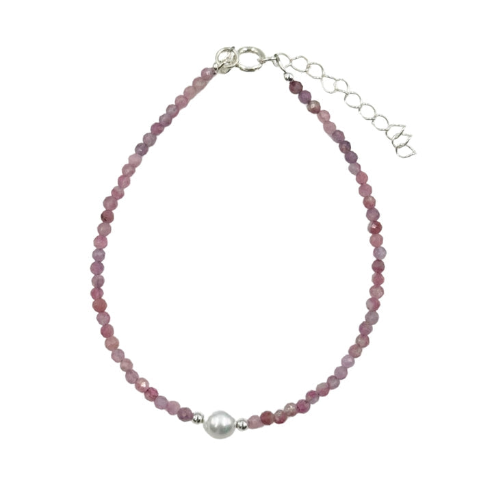 Pink Tourmaline Faceted Stone & Pearl Collection Bracelet