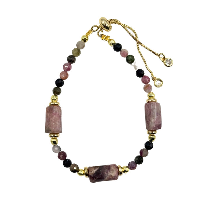 Pink Tourmaline Hexagon Stone Bracelet