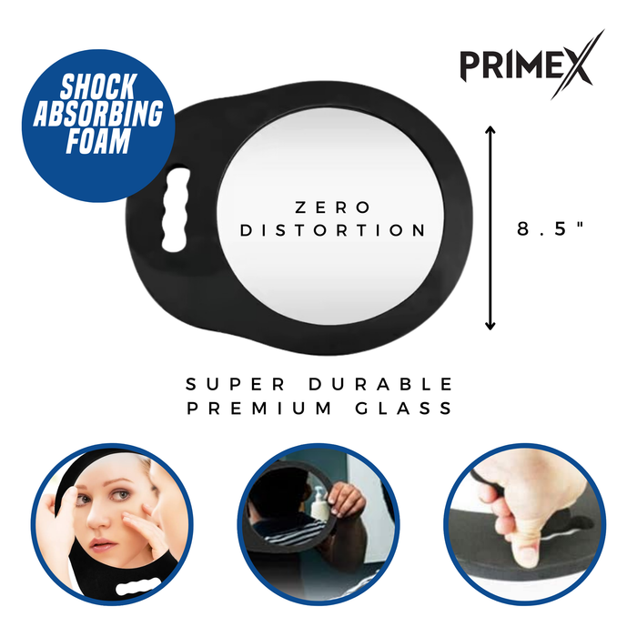 PrimeX Foam Barber Mirror Round 8.25 Inch, 1 Count, Black