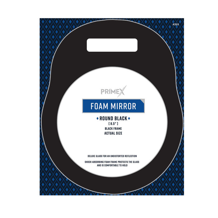 PrimeX Foam Barber Mirror Round 8.25 Inch, 1 Count, Black