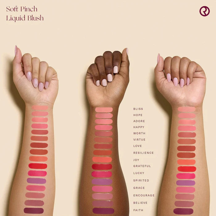 Rare Beauty Soft Pinch Liquid Blush in NWOB packaging, featuring a sleek bottle with a soft pink hue and clear applicator.