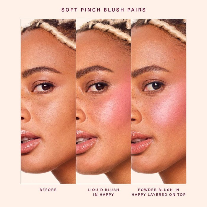 Rare Beauty Soft Pinch Liquid Blush in NWOB, featuring a close-up of the product tube with vibrant pink blush inside.