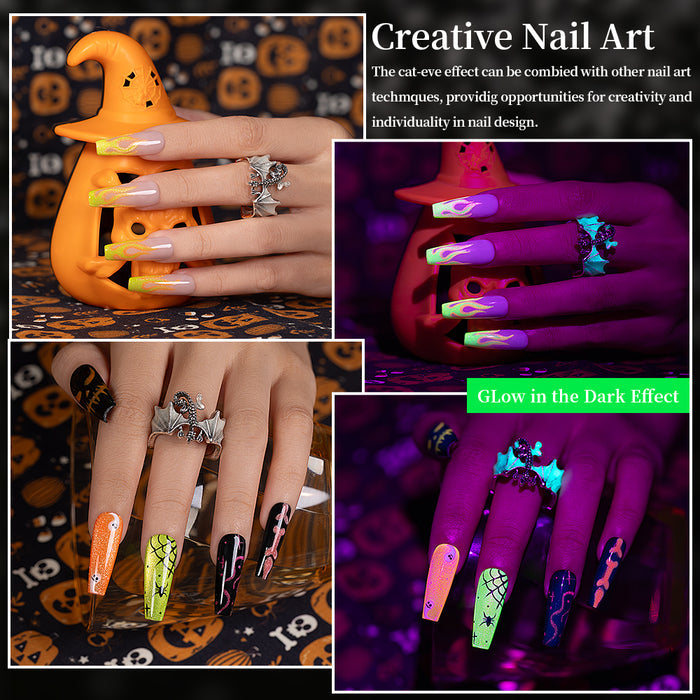Halloween Cat Eye Nails Magnetic Shimmer Glow Effect