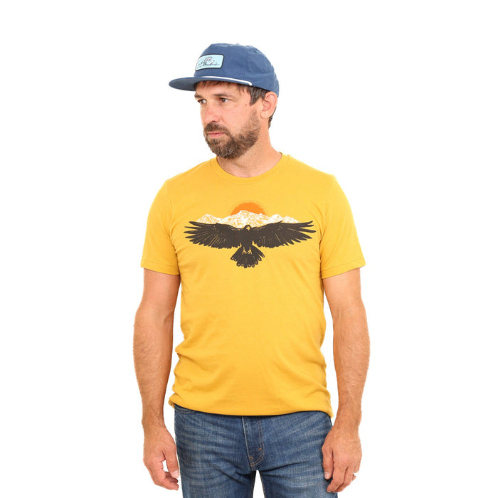 Slow Loris Raven Mountain T-Shirt featuring a mountain landscape design on a comfortable casual tee.