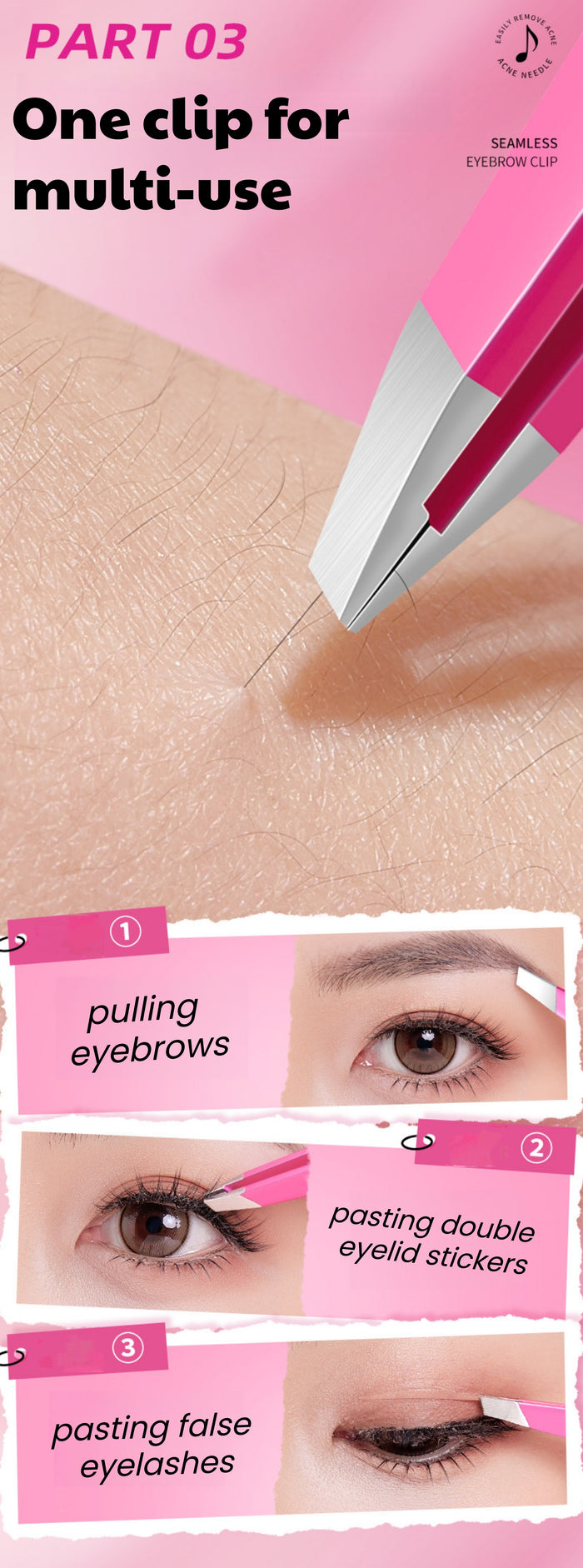 ROCK SWEET High-precision Stainless Steel Eyebrow Clip Tweezers T5550