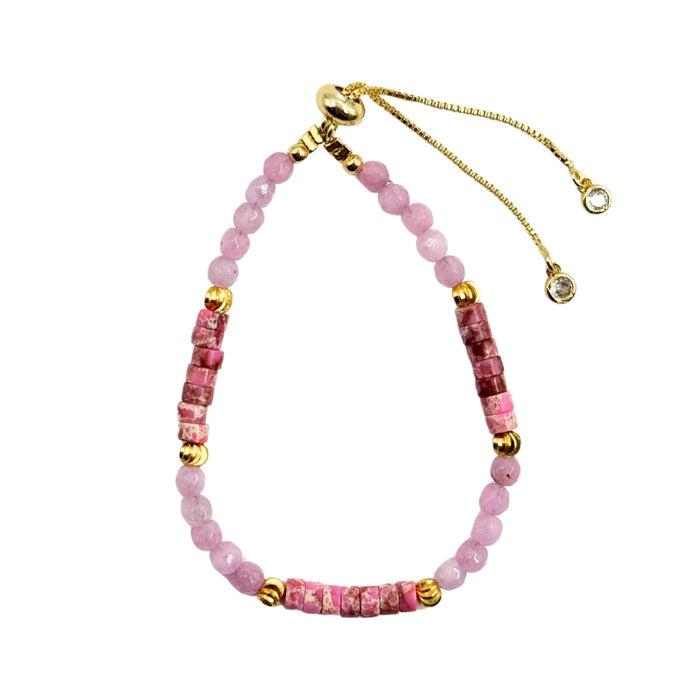 Rose Quartz mix Disc Stone Bracelet