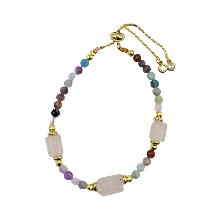 Rose Quartz Mix Hexagon Stone Bracelet