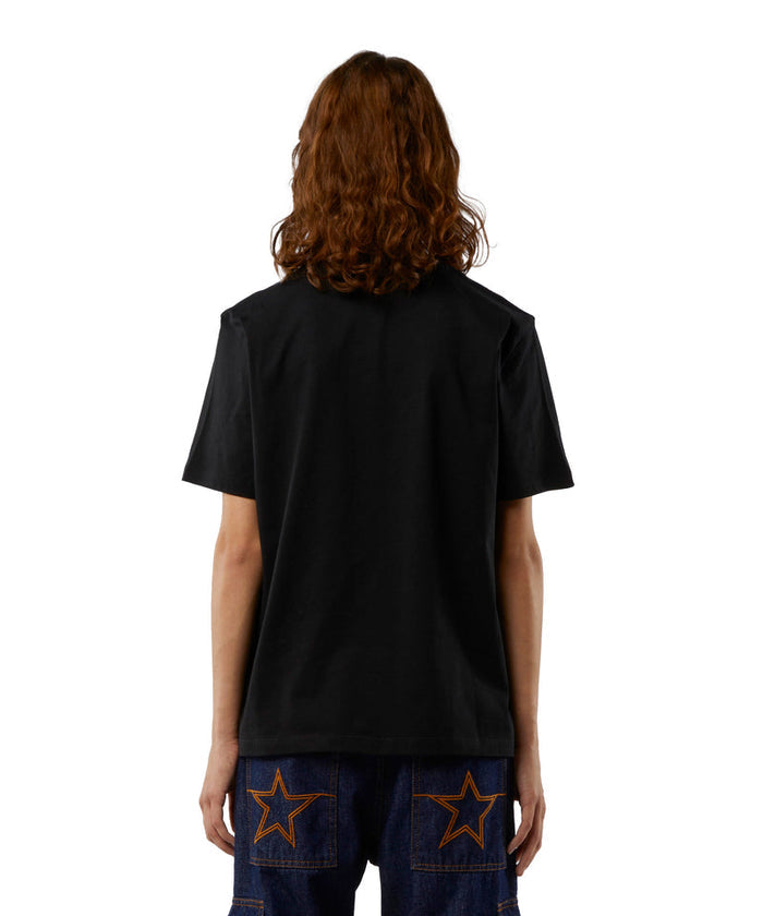 Round neck cotton T-shirt with embroidered logo Black