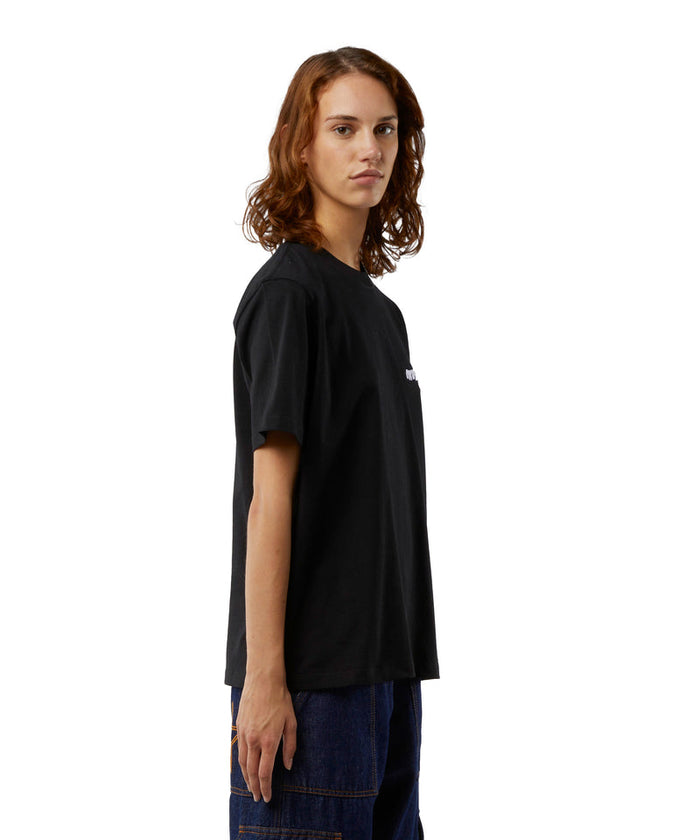 Round neck cotton T-shirt with embroidered logo Black