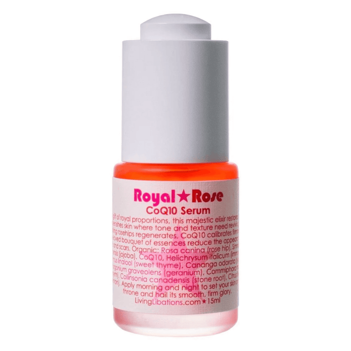 Bottle of Living Libations Royal Rose CoQ10 Serum 15ml