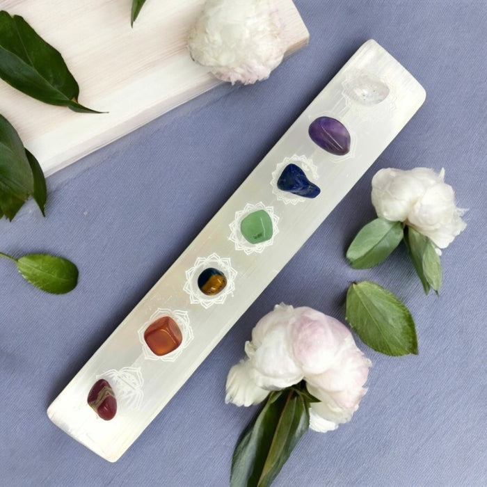 Chakra Selenite Engraved Bar