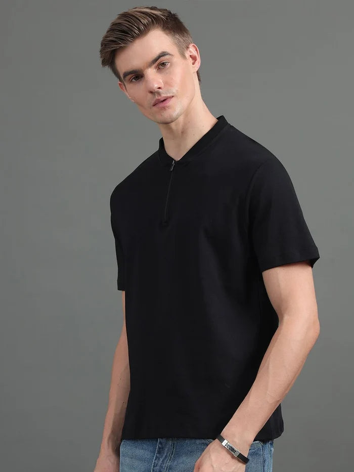 Silisoul Black Regular Fit Pure Cotton Short Sleeves T-Shirt