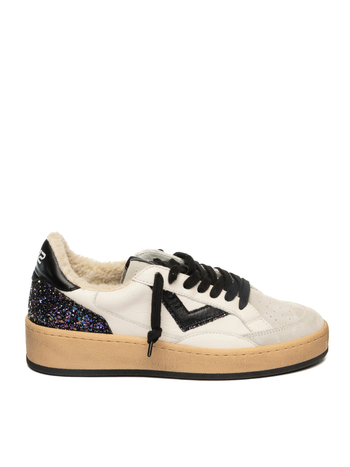 4B12 Sneaker play new glitter  bianco/nero PLAYNEW D PELLE/GLITT-226