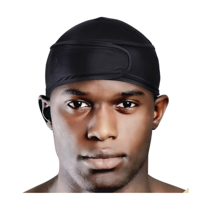 Spandex Velcro Compress Wave Cap [Black] #4311