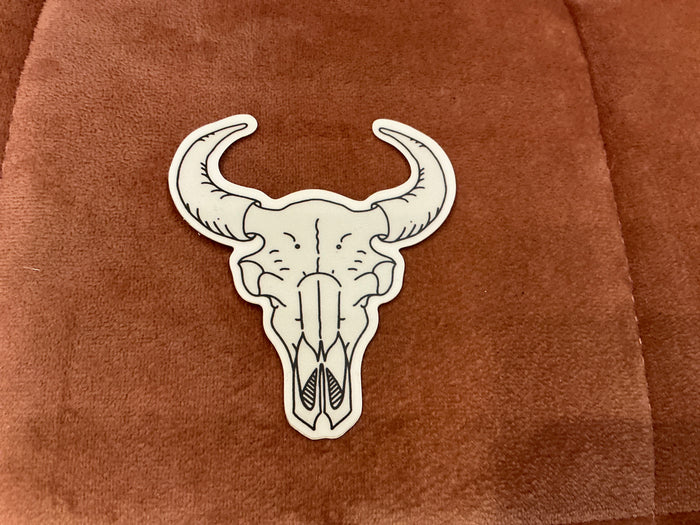 Field Guide Designs bison skull sticker featuring detailed black and white illustration of a majestic bison skull.