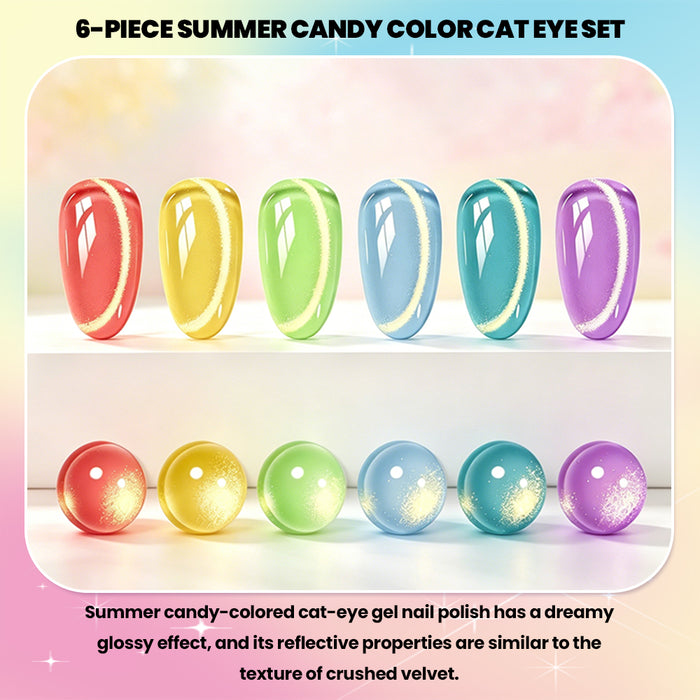 Summer Candy Gold Cat Eye Gel Polish Set - 6 Jelly Colors Summer Collection 7.5ml - TPO & HEMA Free