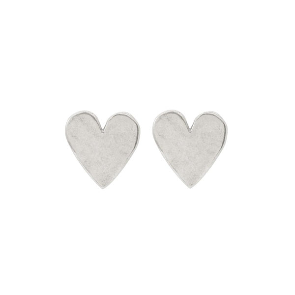 Silver heart stud earrings with sweetheart-shaped front plates