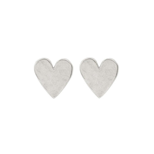 Silver heart stud earrings with sweetheart-shaped front plates
