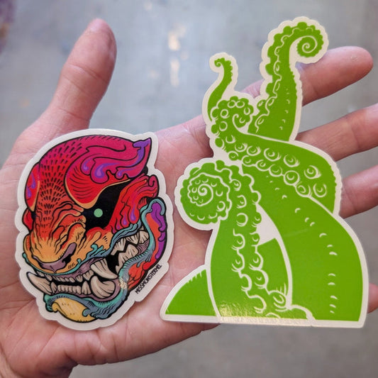 TENTACLE AND ORNATE PANTHER CLEAR VINYL STICKER 4 PACK