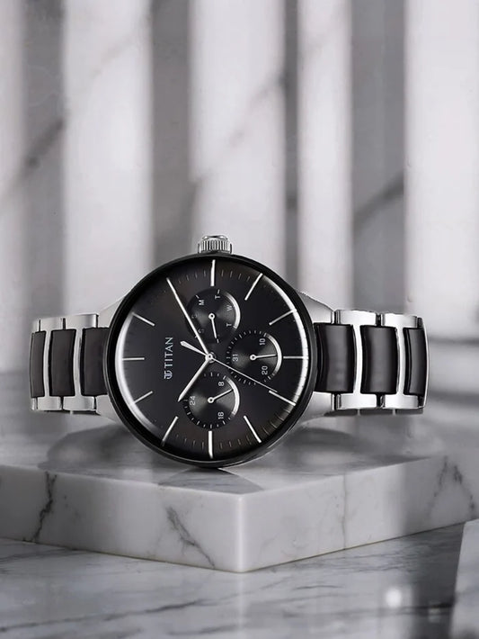 Titan Ceramic Fusion Multifunction Analog With Black Dial Watch - NT90148KD01