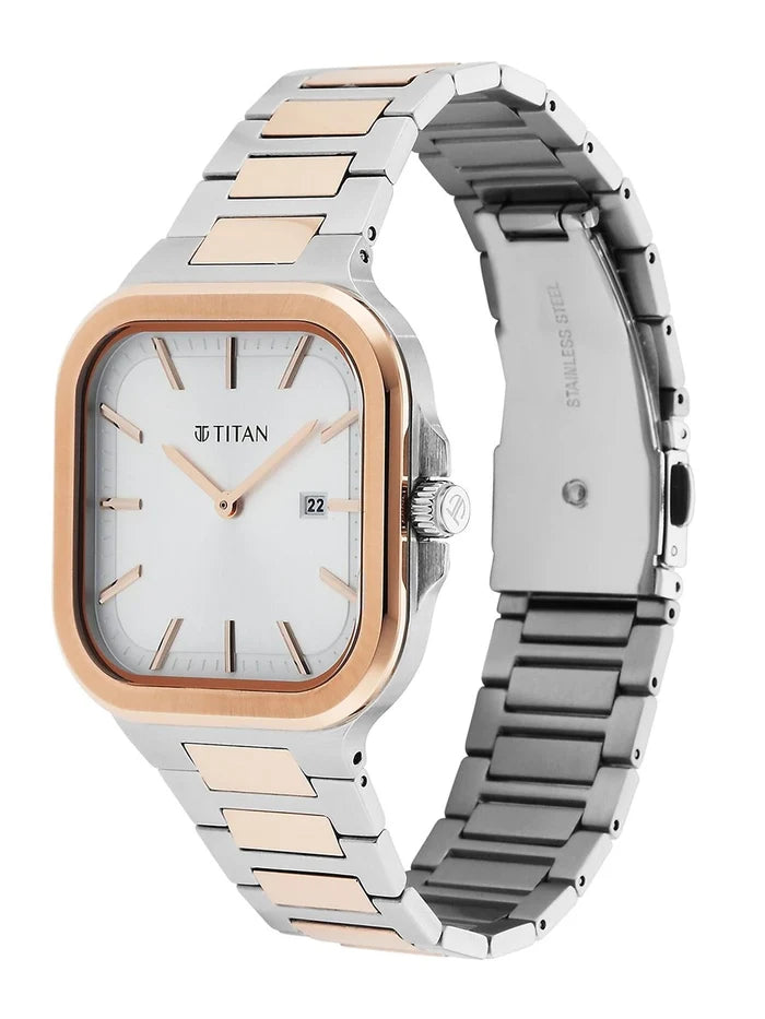 Titan Classique Slim Square Quartz Analog With Silver Dial Watch - NT90176KM01