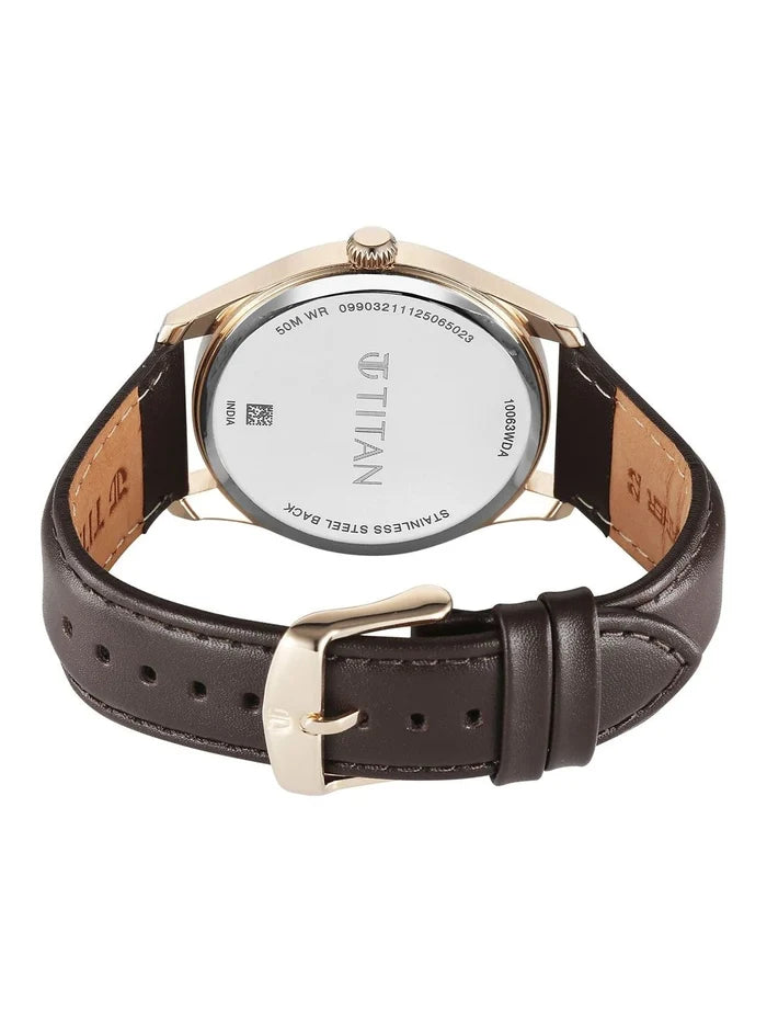 Titan Dial & Leather Strap Analogue Date Aperture Watch - 10063WL01