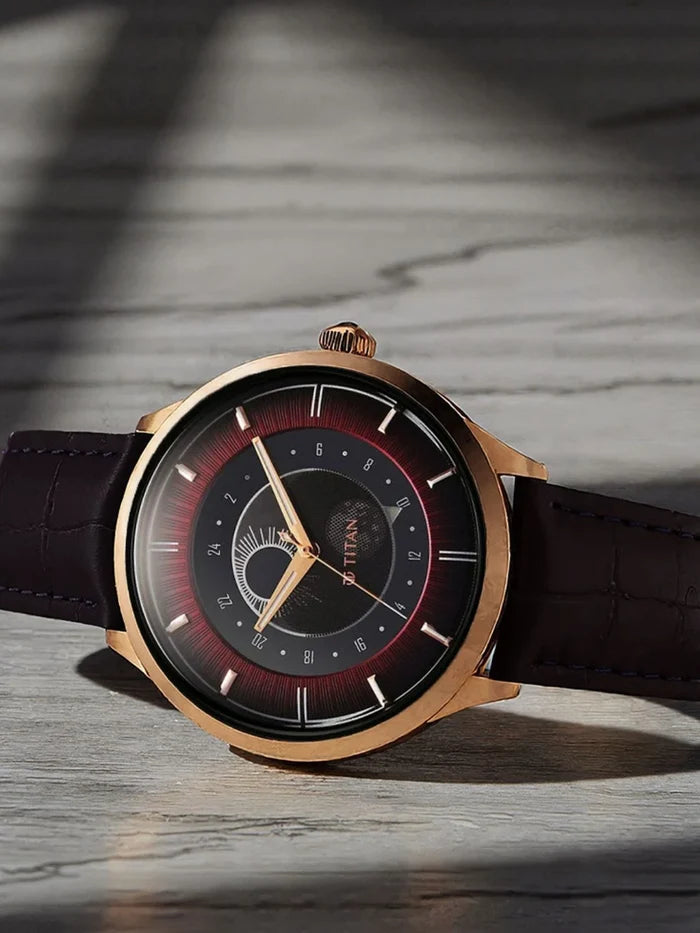 Titan Dial & Leather Strap Analogue Watch - 10028KL01