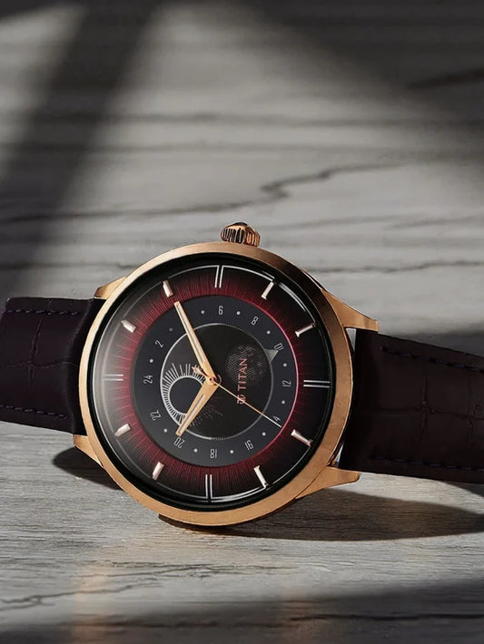Titan Dial & Leather Strap Analogue Watch - 10028KL01