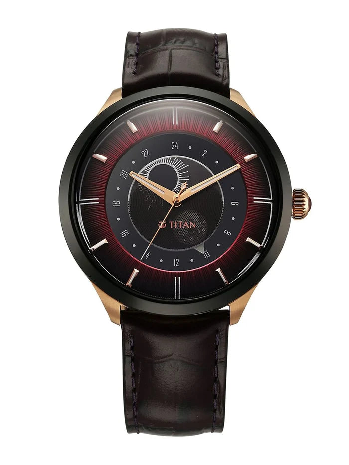Titan Dial & Leather Strap Analogue Watch - 10028KL01