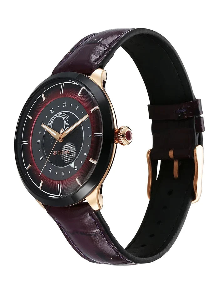 Titan Dial & Leather Strap Analogue Watch - 10028KL01