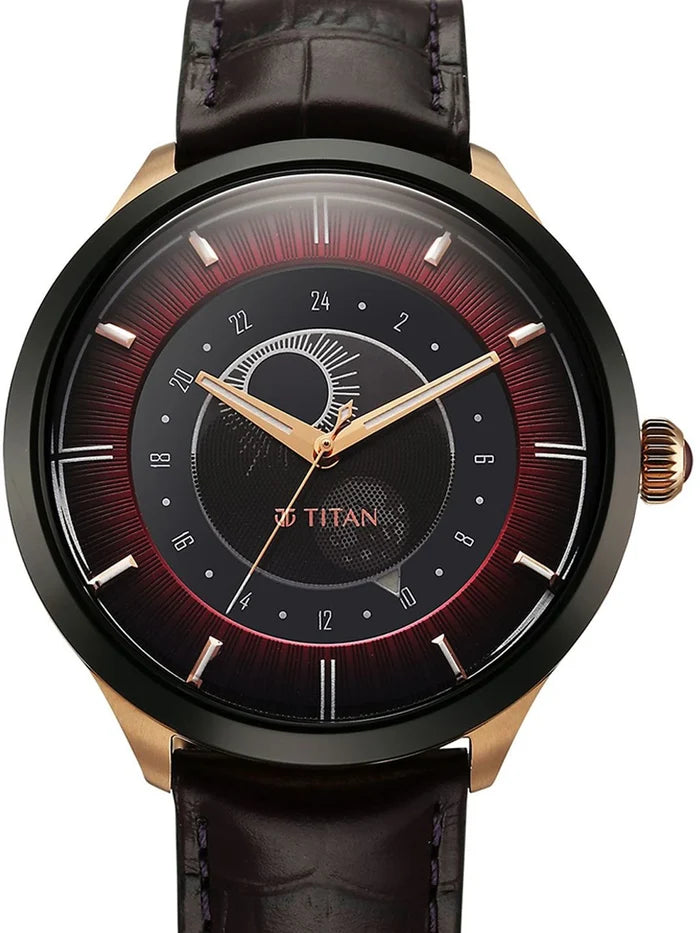 Titan Dial & Leather Strap Analogue Watch - 10028KL01