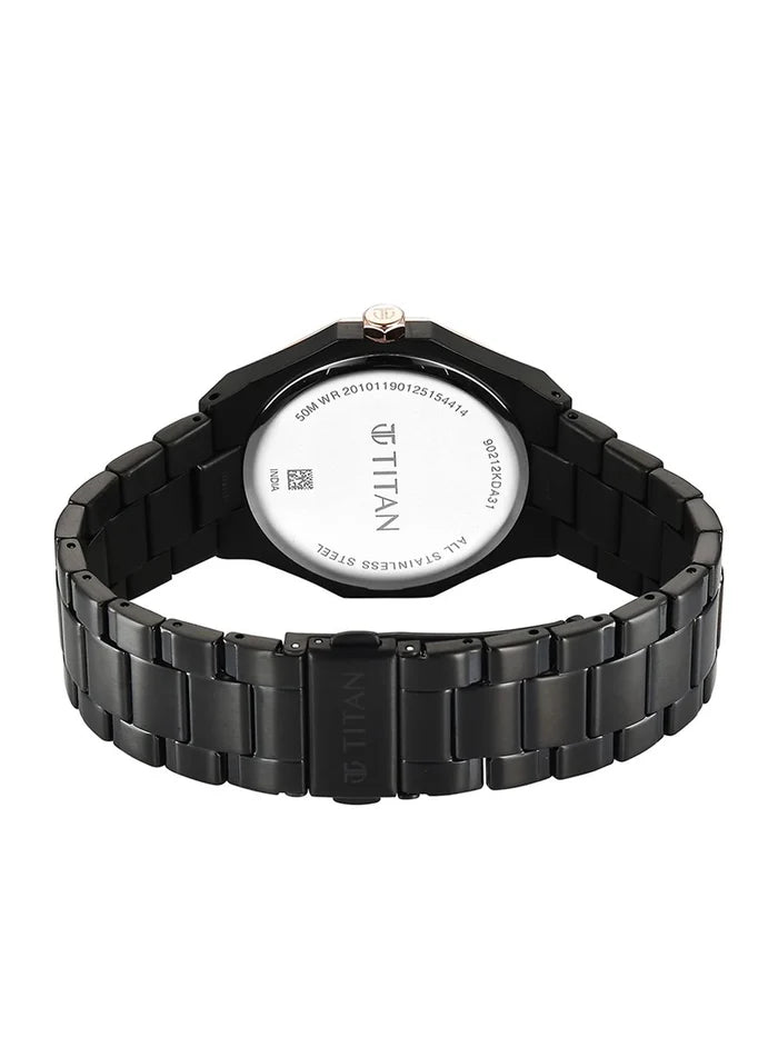 Titan Dodecagon Round Dial Quartz Movement Watch - 90212KM02