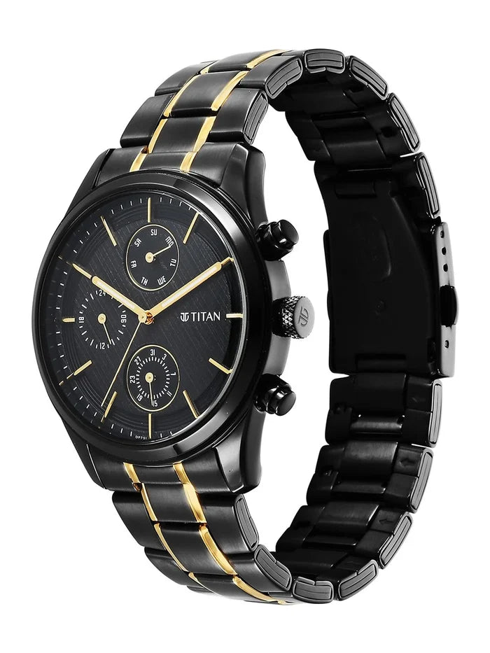 Titan Multifunction Analog With Black Dial Watch - NT1805KM06