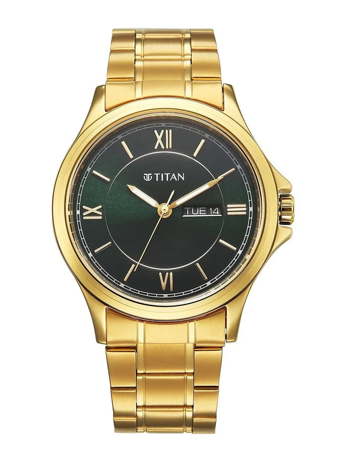 Titan Neo Arabic Quartz Brass Dial & Stainless Steel Strap Analogue Watch - 1870YM01