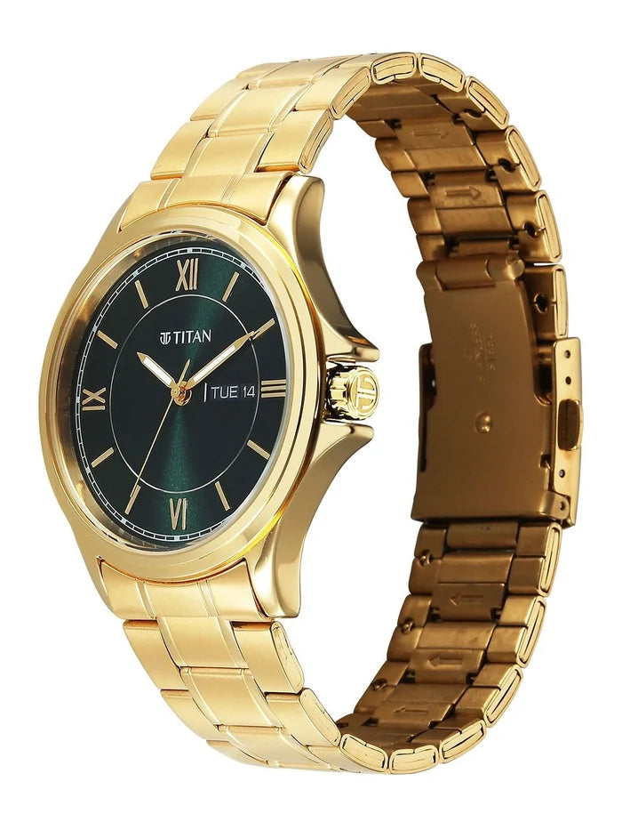 Titan Neo Arabic Quartz Brass Dial & Stainless Steel Strap Analogue Watch - 1870YM01