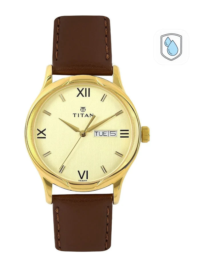 Titan Quartz Analog With Champagne Dial Watch - NT1580YL05