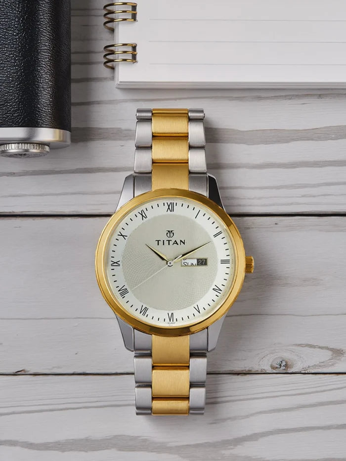Titan Quartz Analog With Champagne Dial Watch - NT1584BM02