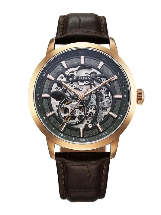 Titan Skeleton Dial & Leather Strap Analogue Automatic Motion Powered Watch - 90223WL01