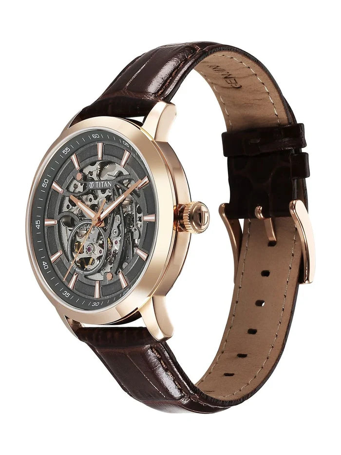 Titan Skeleton Dial & Leather Strap Analogue Automatic Motion Powered Watch - 90223WL01