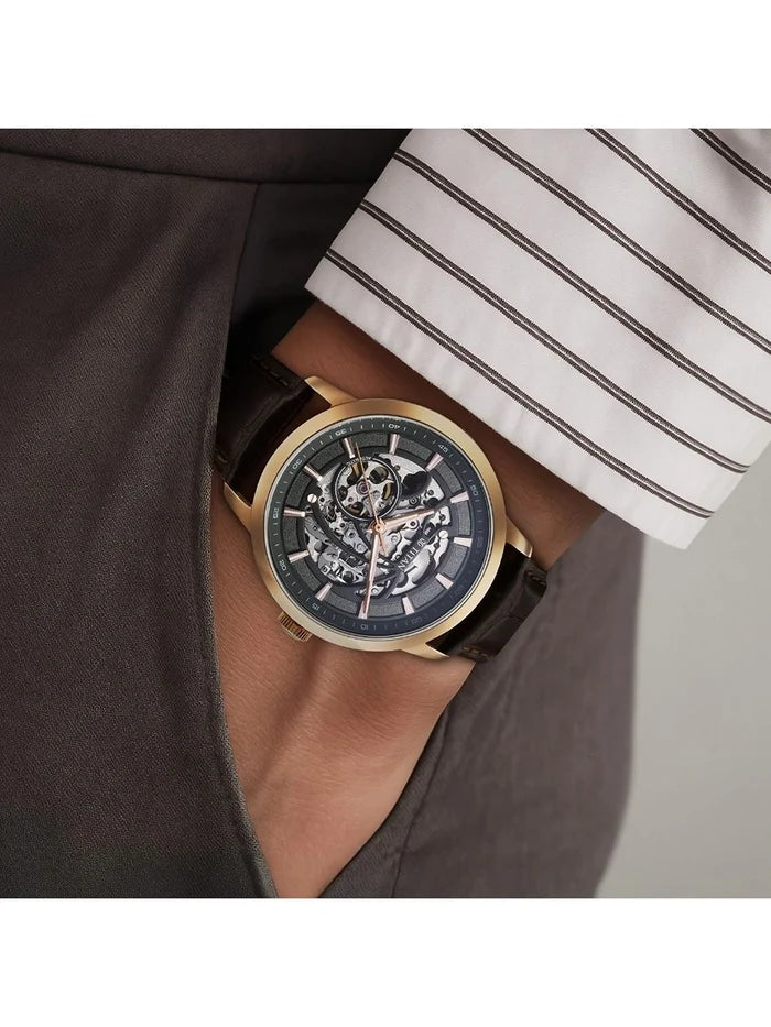 Titan Skeleton Dial & Leather Strap Analogue Automatic Motion Powered Watch - 90223WL01