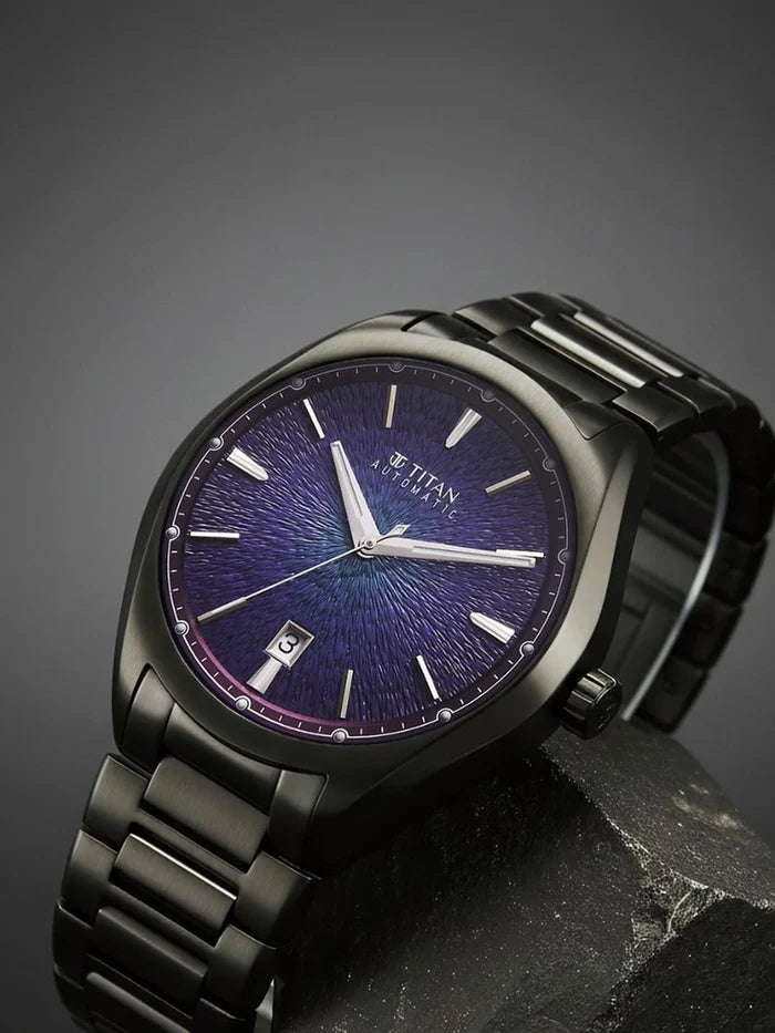 Titan Stellar Automatic Violet Round Dial Watch - 10051QM01